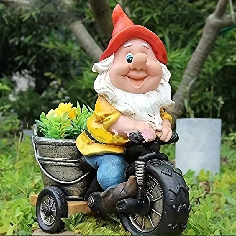 Whimsical Biking Gnome Garden Statue - Hand-Painted Resin Cycling Dwarf Sculpture for Patio, Lawn, and Outdoor Yard Decor