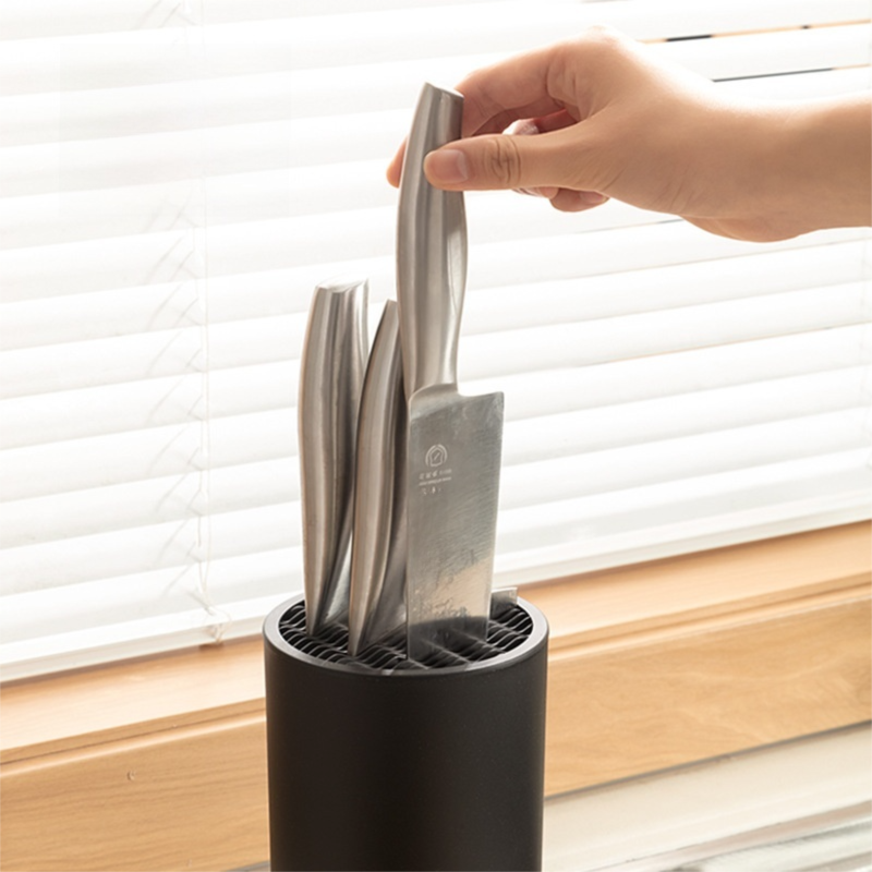 Matte Black Modern Multi-Slot Knife Block with Secure Wave Insert & Drainage - Space-Saving and Smooth Withdrawal, Preventing Fallout Design