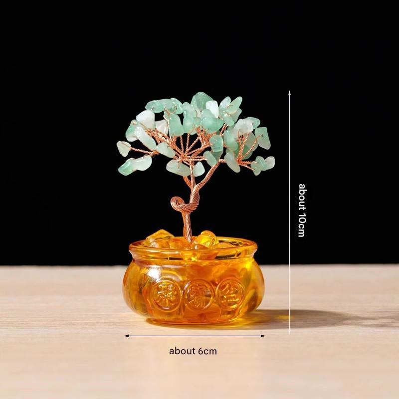 Natural Green Crystal Money Tree with Fortune Basin & Adjustable Wire Branches - Desktop Feng Shui Decor for Wealth and Prosperity