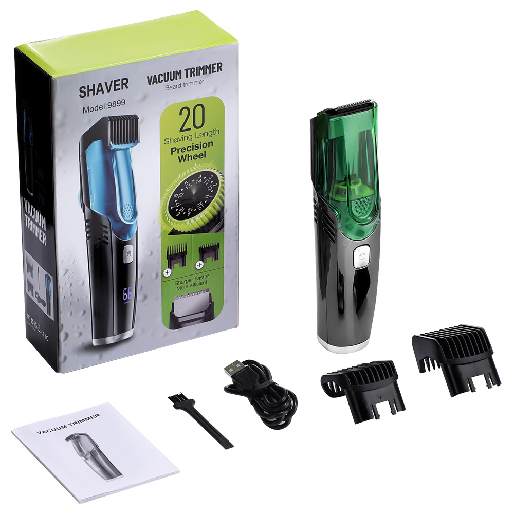 Green Beard & Hair Trimmer with Strong Vacuum Suction and Digital Display - Waterproof Rechargable Electric Clipper