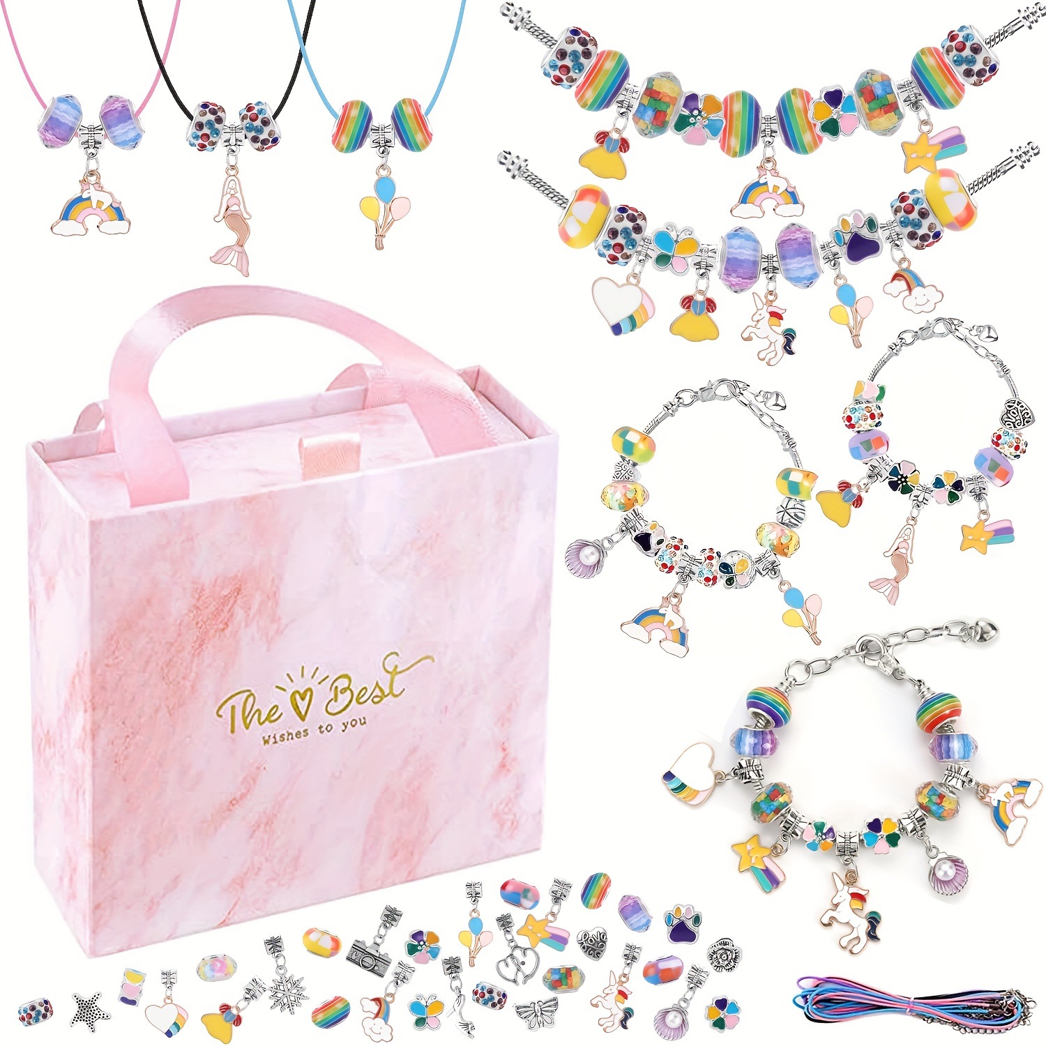 67PCS Colorful DIY Charm Necklace & Bracelet Making Kit - Creative Jewelry Craft Set with Colorful Drip Oil Pendants & Metal Beads