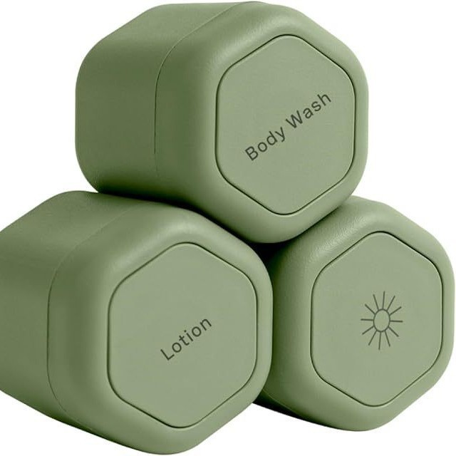 3-Piece Green Magnetic Travel Capsules - Leak-Proof & TSA-Friendly Cosmetic and Skin Care Containers