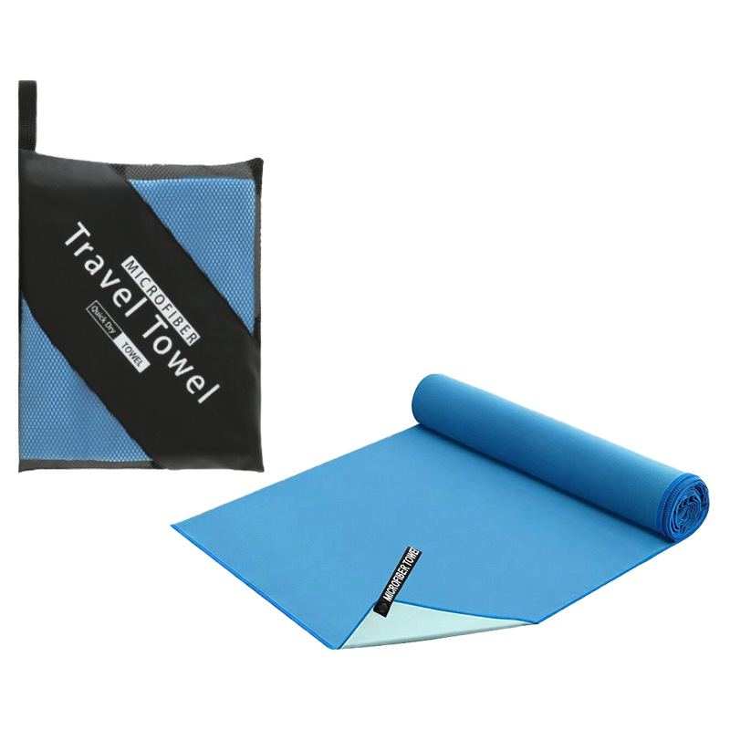 40×80CM and 76×152CM Ultra-Fine Microfiber Double-Sided Fleece Towel Set - Rapid Drying Travel & Fitness Essentials (Blue)