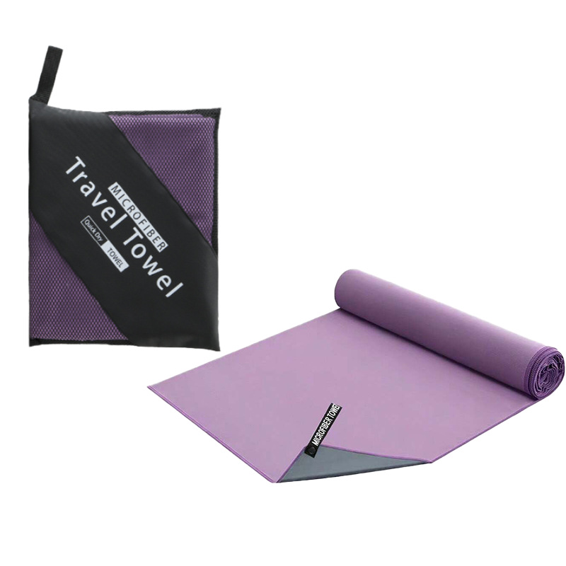 40×80CM and 76×152CM Ultra-Fine Microfiber Double-Sided Fleece Towel Set - Rapid Drying Travel & Fitness Essentials (Purple Grey)