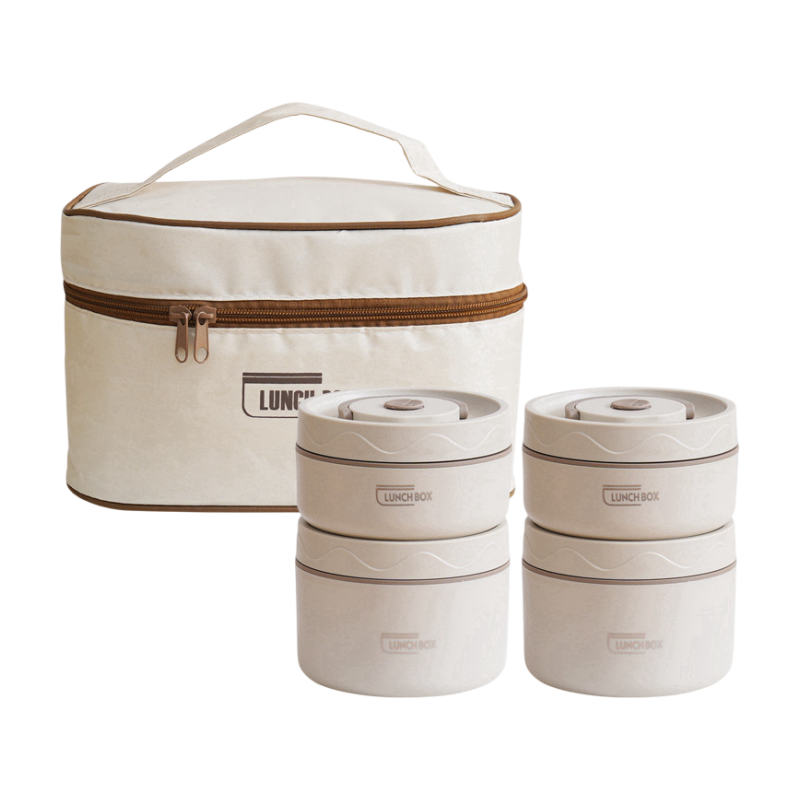 4-Pack Beige 304 Stainless Steel Microwave-Safe Lunch Box Set - Stackable Insulated Bento Containers for Office & School