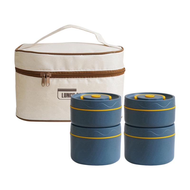 4-Pack Blue 304 Stainless Steel Microwave-Safe Lunch Box Set - Stackable Insulated Bento Containers for Office & School