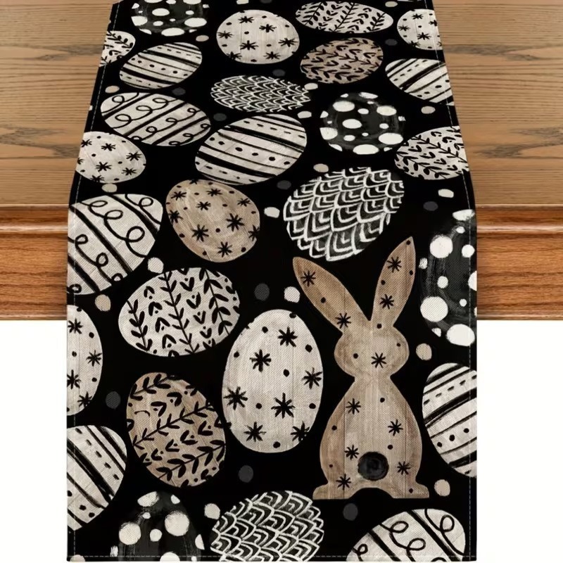 33 x 183 CM Festive Easter Linen Table Runner - Cartoon Bunny Table Runner & Stain-Resistant Primitive Home Decor (Style-3)
