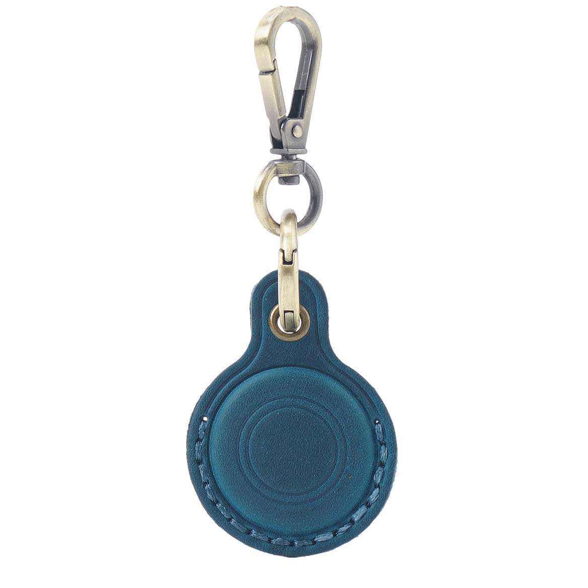 Blue Genuine Crazy Horse Leather Case for Apple AirTag Protective Tracker Holder Keychain with Metal Clip Anti-Lost Fob for Keys Pets Luggage