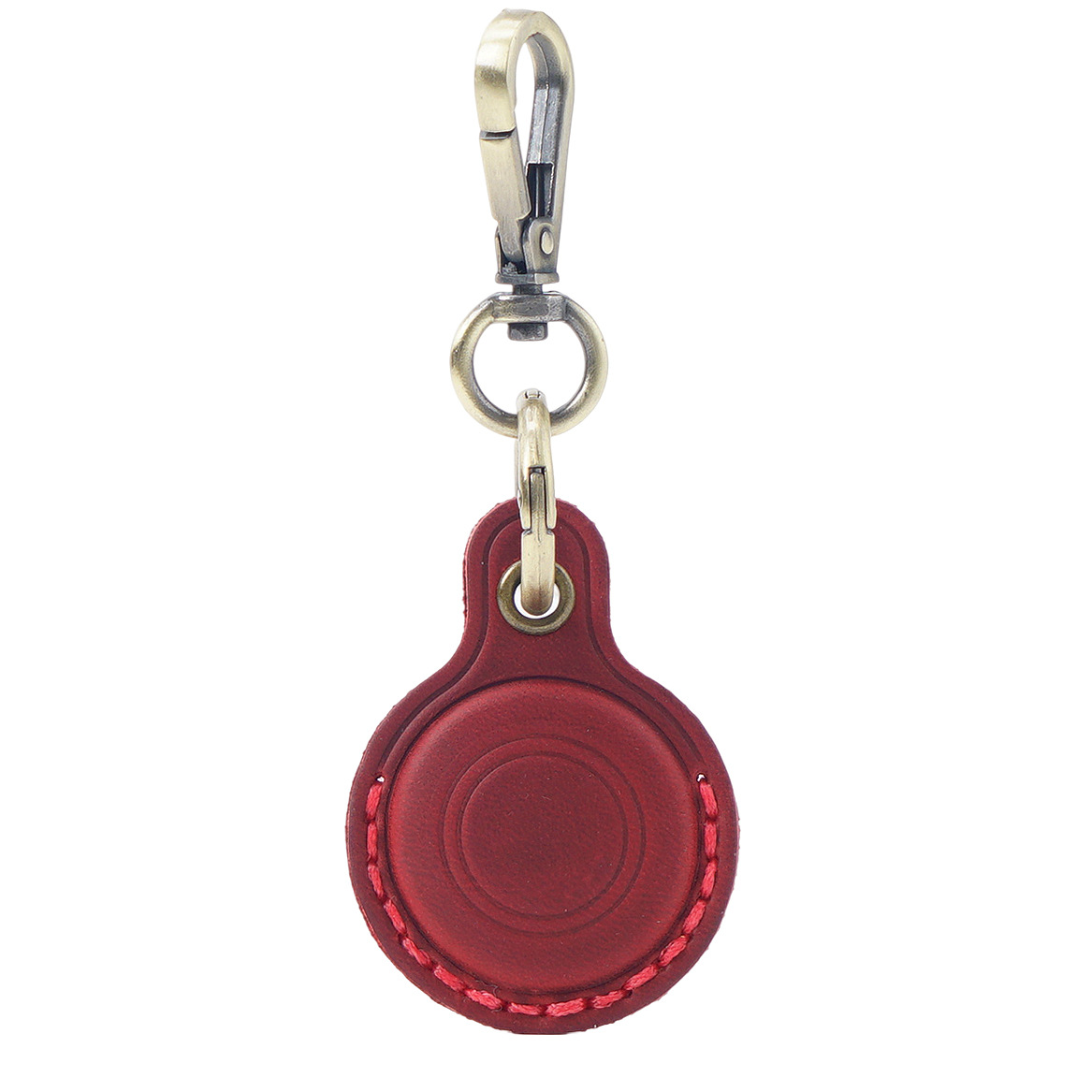 Wine Red Genuine Crazy Horse Leather Case for Apple AirTag Protective Tracker Holder Keychain with Metal Clip Anti-Lost Fob for Keys Pets Luggage