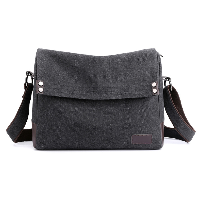 Black Men's Large Capacity Canvas Messenger Bag Lightweight Multi-Pocket Crossbody Shoulder Bag for Work Casual Travel iPad Compatible