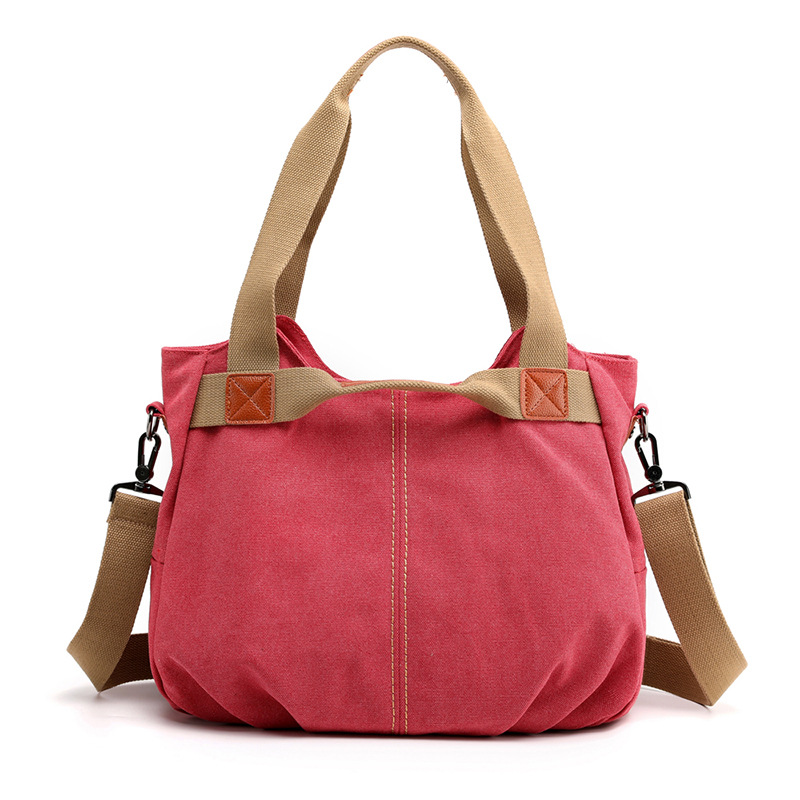 Pink Women's Retro Canvas Tote Bag Large Capacity Shoulder Handbag Adjustable Crossbody Strap 35cm for Travel Work & Daily Use