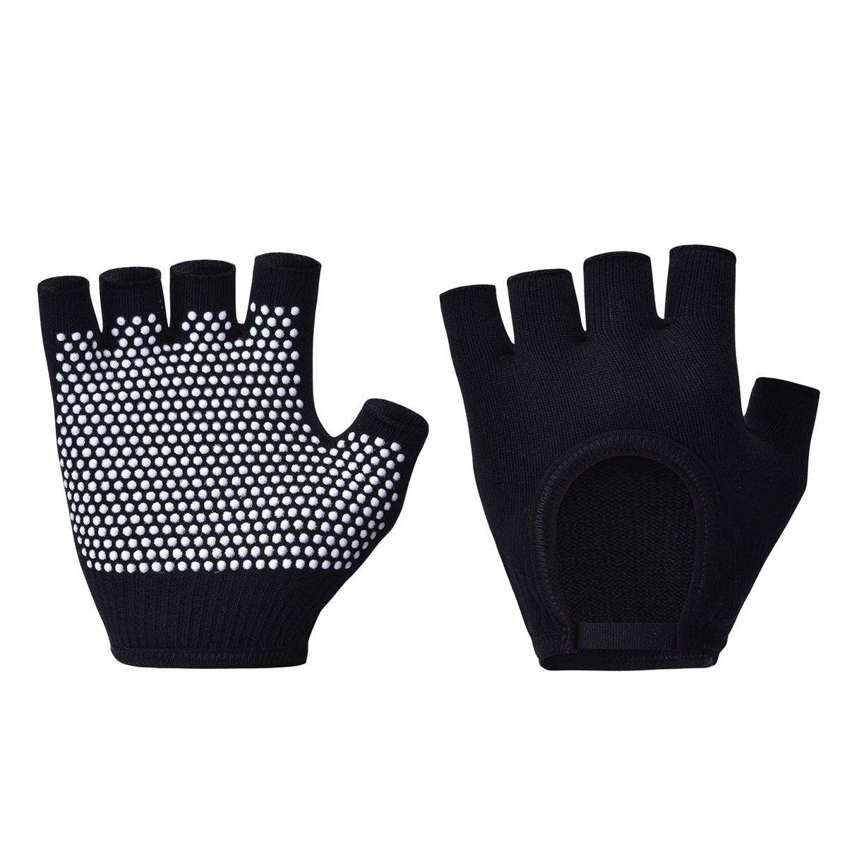 Black 2-Pack Women's Non-Slip Yoga Gloves - Open Back Half Finger Cotton Stretchy Grip Gloves for Aerial Yoga, Pilates, and Fitness