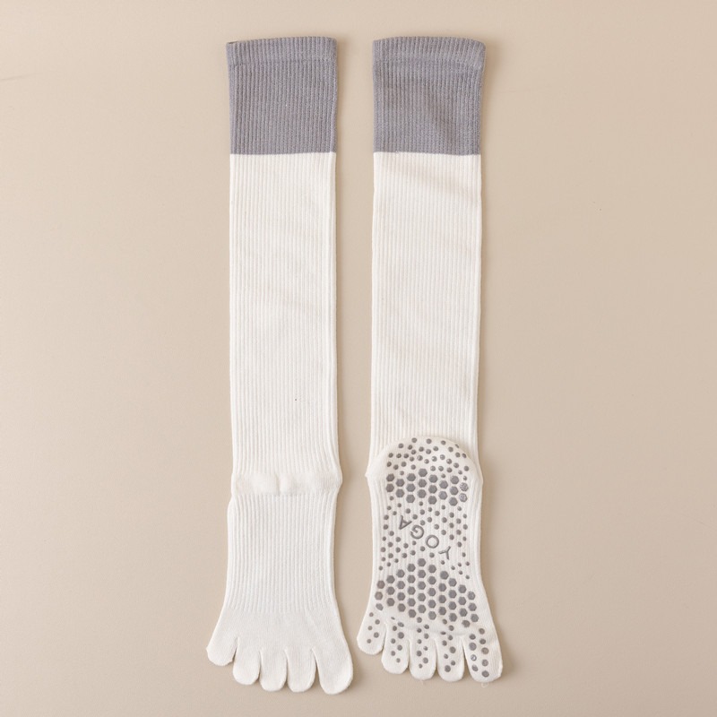 White 2PCS Women's Professional Five-Finger Compression Calf Socks - High-Performance Knee-High Non-Slip Grip Socks for Yoga, Running, and Fitness