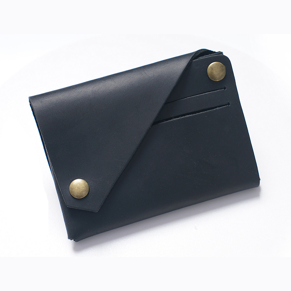 Black Vintage Genuine Leather Mini Wallet - Minimalist Handmade Card Holder & Coin Purse for Men and Women - Retro Cowhide Snap Wallet