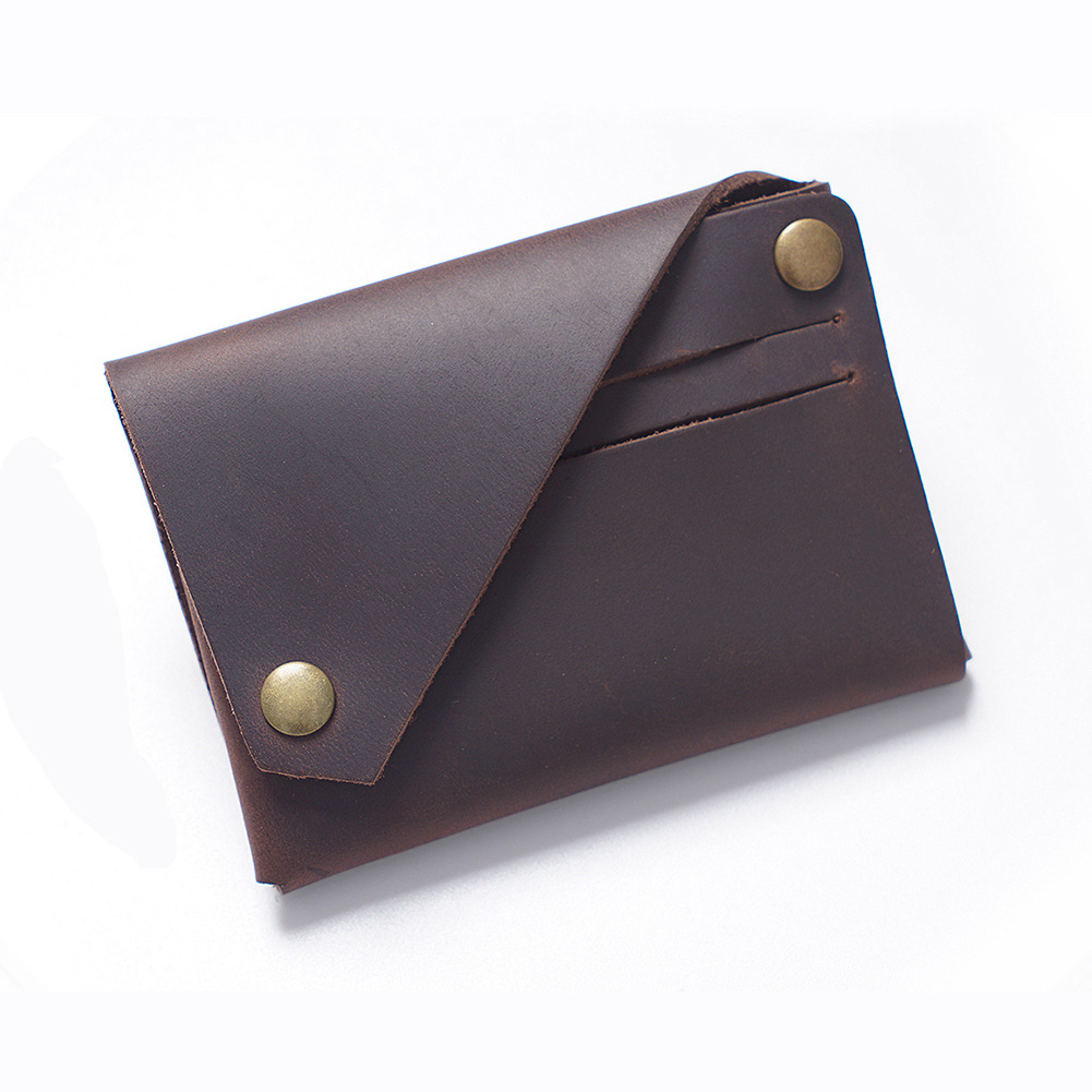 Coffee Vintage Genuine Leather Mini Wallet - Minimalist Handmade Card Holder & Coin Purse for Men and Women - Retro Cowhide Snap Wallet