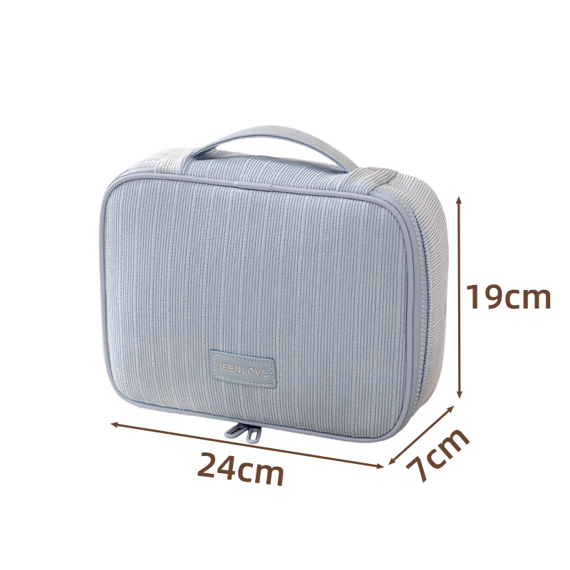 Blue Professional Large Capacity Travel Makeup Bag - Multifunctional Cosmetic Organizer with Dedicated Brush Slots and Portable Handle