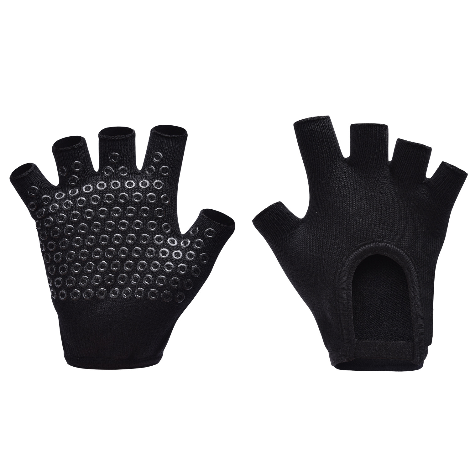 Black 2-Pack Women's Non-Slip Yoga Gloves - Open Back Half Finger Cotton Stretchy Grip Gloves for Aerial Yoga, Pilates, and Fitness