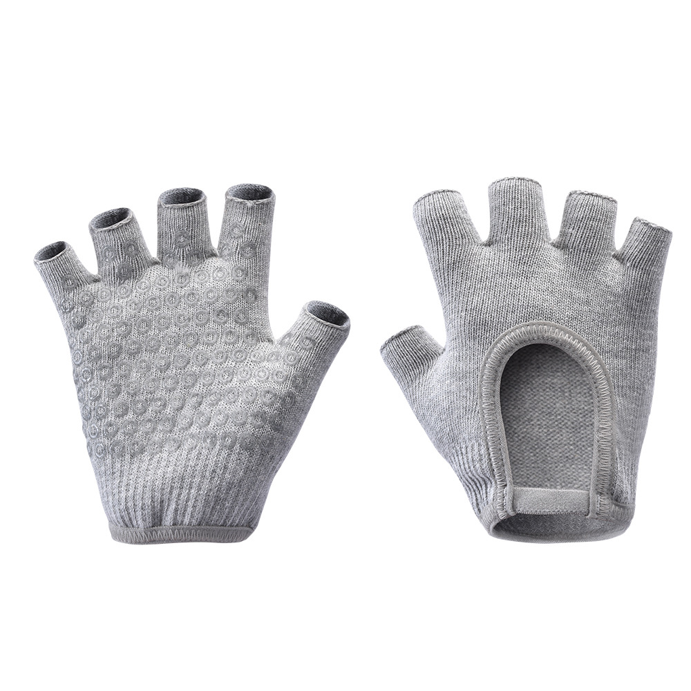 Grey 2-Pack Women's Non-Slip Yoga Gloves - Open Back Half Finger Cotton Stretchy Grip Gloves for Aerial Yoga, Pilates, and Fitness