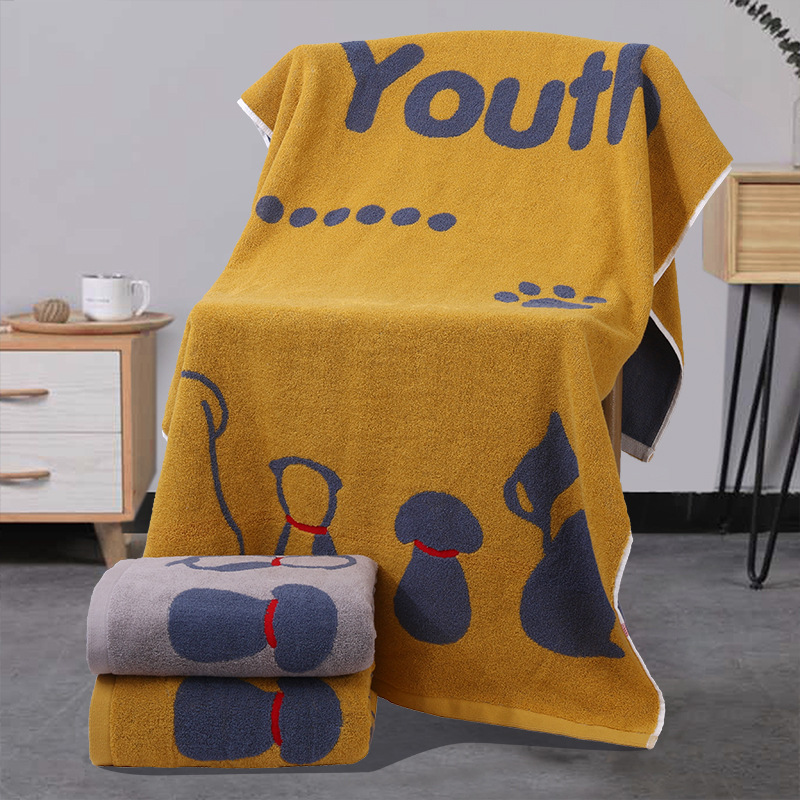 Yellow Dog Deluxe Extra Large Pure Cotton Beach & Bath Towel | Highly Absorbent, Thick 70 x 140 cm | Fun Cartoon Design