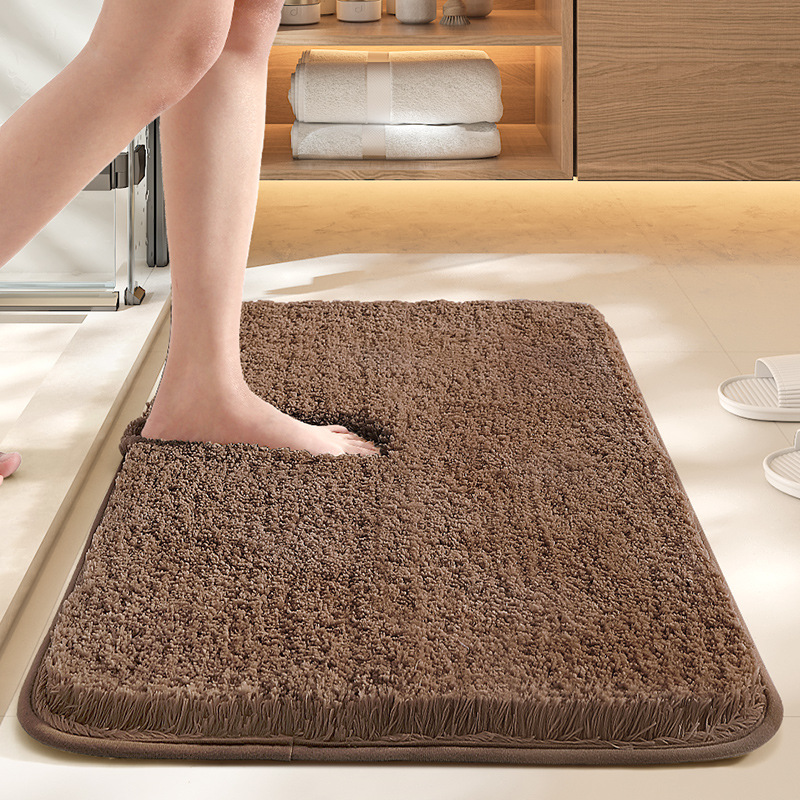 Brown 50*80cm Luxury 3.5cm Shag Bath Mat | Silver Ion Antibacterial Technology | Quick Dry Non-Slip TPR Bathroom Rug