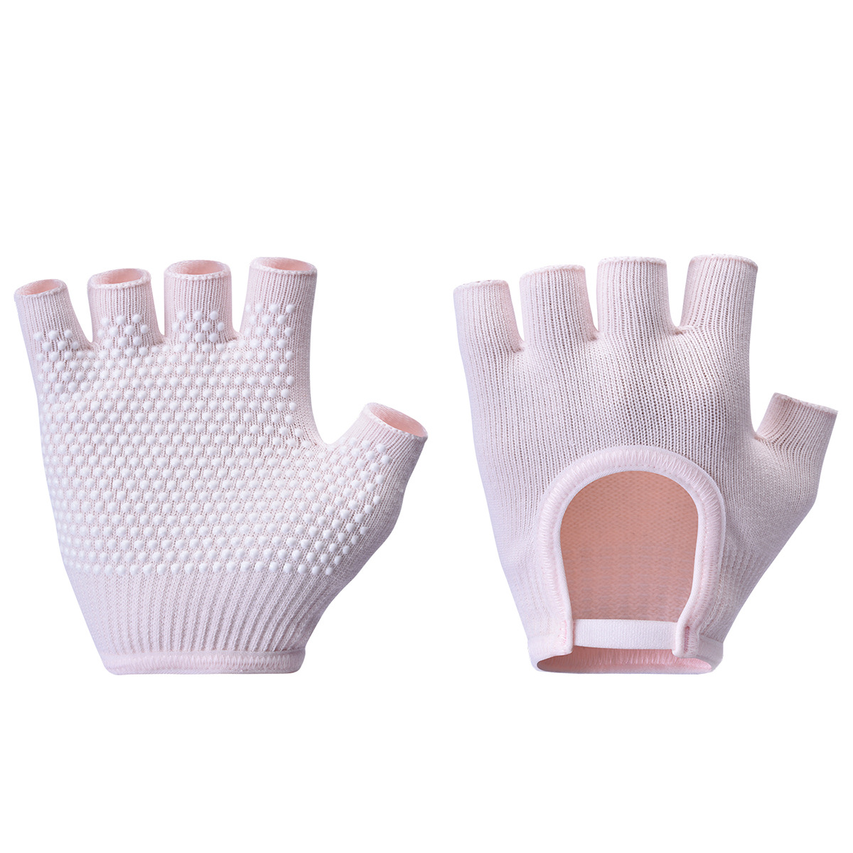 Pink 2-Pack Women's Non-Slip Yoga Gloves - Open Back Half Finger Cotton Stretchy Grip Gloves for Aerial Yoga, Pilates, and Fitness