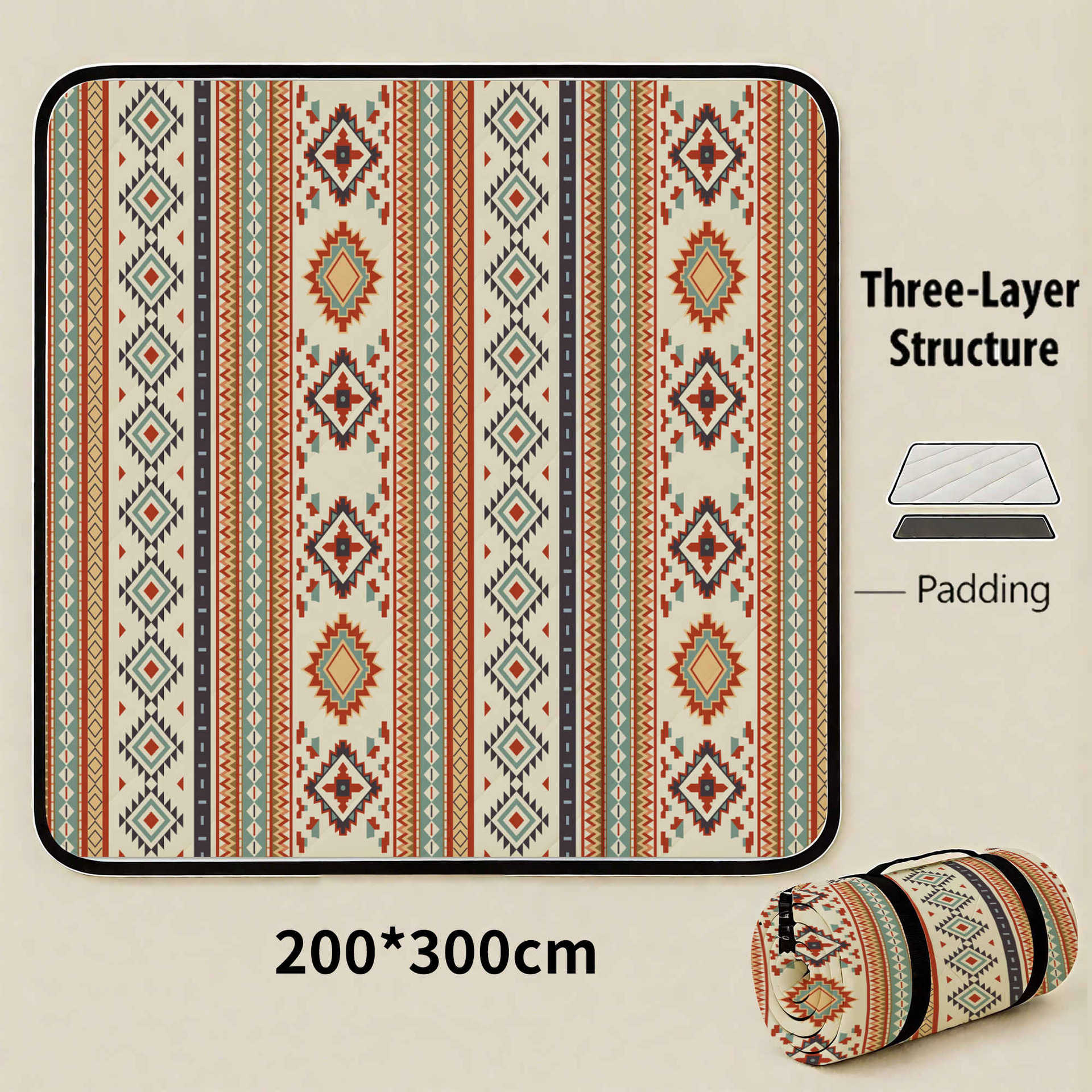 Brunei Darussalam Extra Large 200x200cm Waterproof Picnic Mat - Portable Thickened Oxford Cloth Outdoor Camping Blanket for Beach, Parks and Family Outings