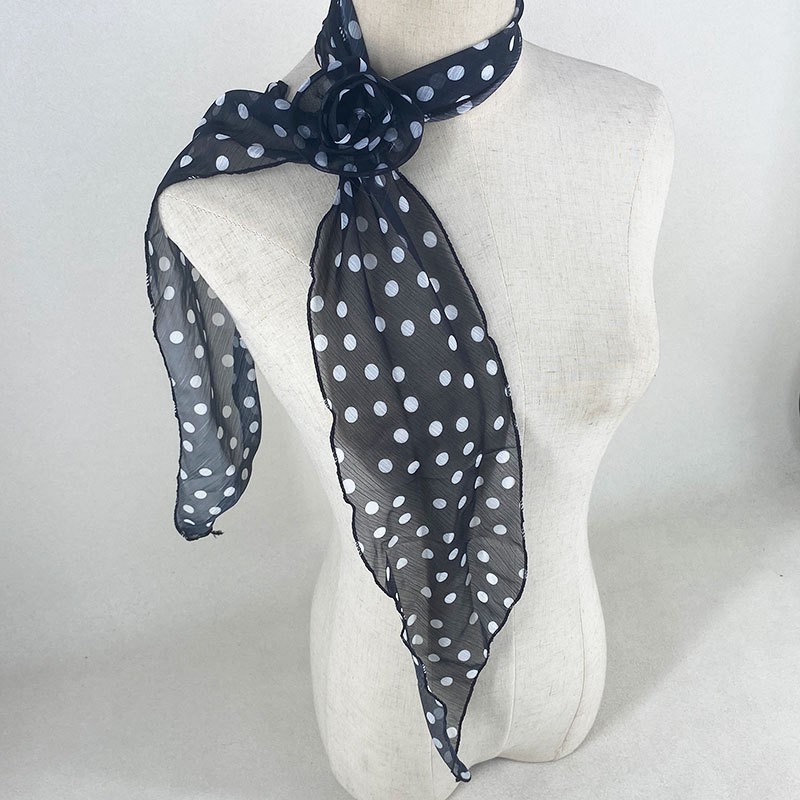 2 Pcs Black Dot Pattern Rose Flower Thin Scarf – Elegant and Versatile Neck Wrap for Women