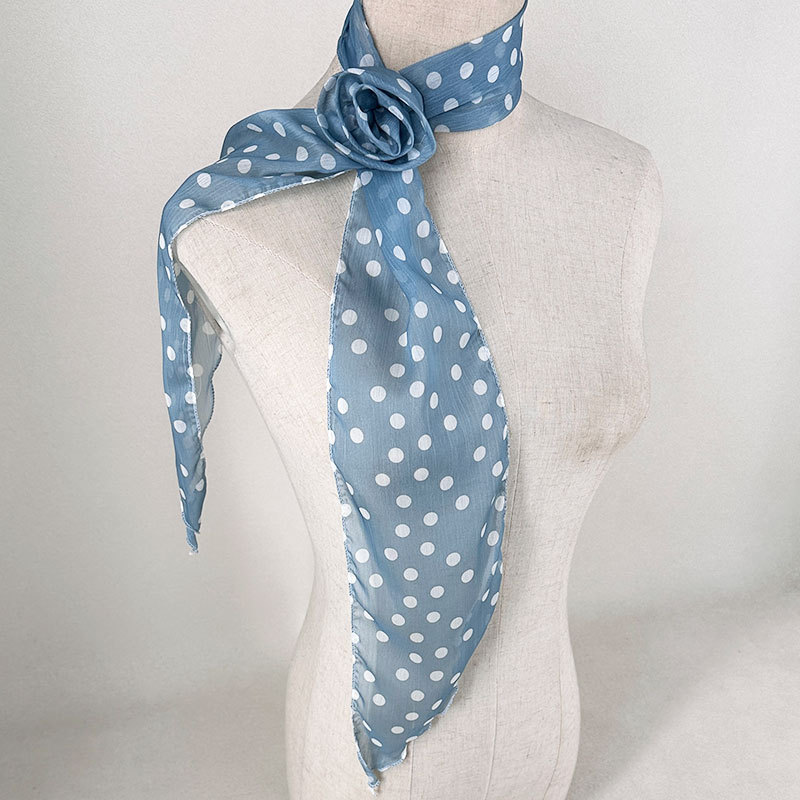 2 Pcs Blue Dot Pattern Rose Flower Thin Scarf – Elegant and Versatile Neck Wrap for Women