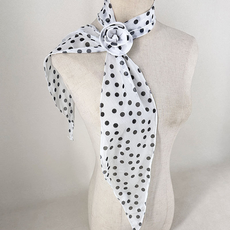 2 Pcs White Dot Pattern Rose Flower Thin Scarf – Elegant and Versatile Neck Wrap for Women