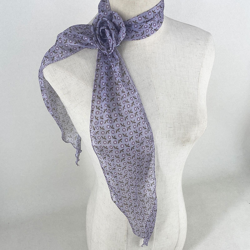 2 Pcs Purple Clover Pattern Rose Flower Thin Scarf – Elegant and Versatile Neck Wrap for Women