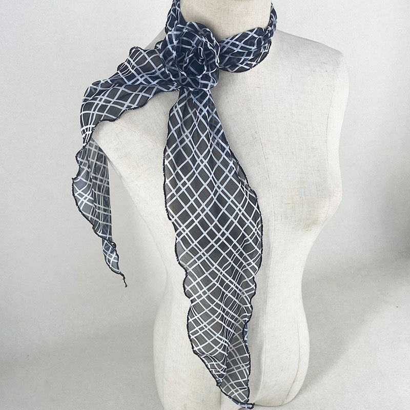 2 Pcs Black Plaid Pattern Rose Flower Thin Scarf – Elegant and Versatile Neck Wrap for Women