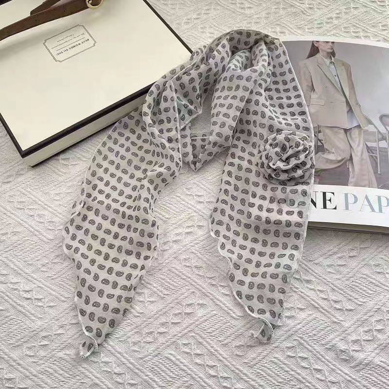 2 Pcs Light Beige Fruit Pattern Rose Flower Thin Scarf – Elegant and Versatile Neck Wrap for Women