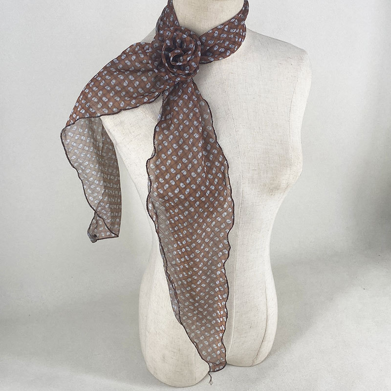 2 Pcs Brown Fruit Pattern Rose Flower Thin Scarf – Elegant and Versatile Neck Wrap for Women