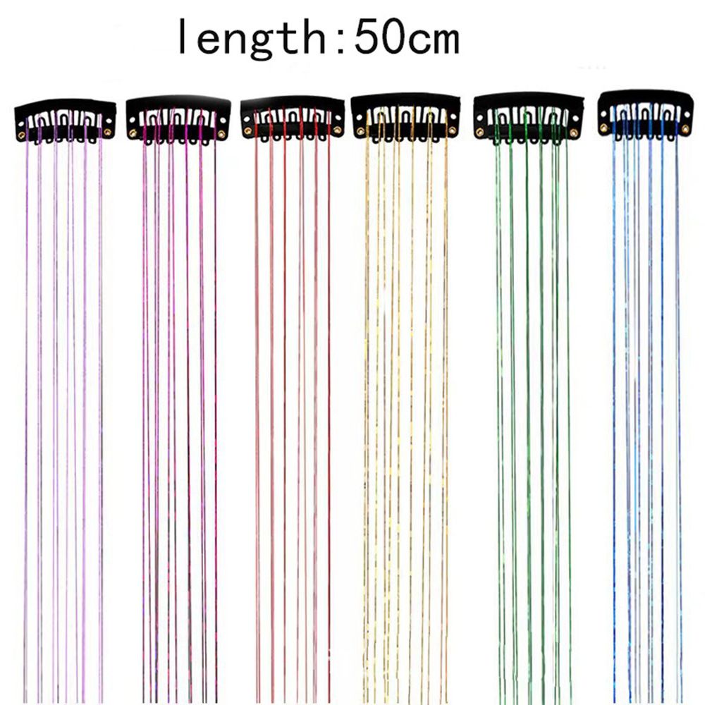 Yellow and Silver and Pink Laser Iridescent Hair Extensions – 12-Piece Clip-In Highlight Strands (High-Temperature Fiber)