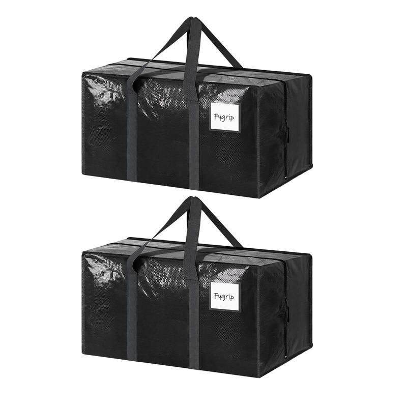 2 Pack Extra Heavy Duty Large Moving Bags with Strong Zipper & Comfortable Handles, Sturdy & Durable Clothes Storage Bags Totes Bins,  Packing Moving Boxes for Clothes, Bedding, Dorm & Travel, Black