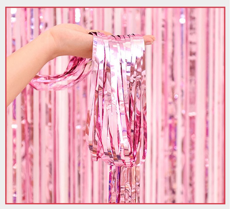 10 Pcs Pink Shiny Tinsel Foil Fringe Curtain - 1m x 2m Metallic Streamer Backdrop for Birthday Parties, Weddings, Christmas, and Stage Decor - Gold Plastic Photo Prop