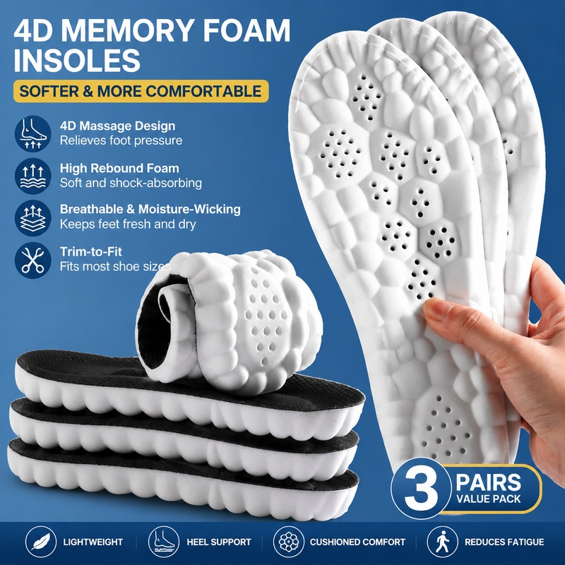 3 Pairs Black 4D Cloud Insoles for Men and Women Insoles Super Soft Anti-Fatigue, Shock Absorption, Relieve Foot Pain  (AU 4–5 )