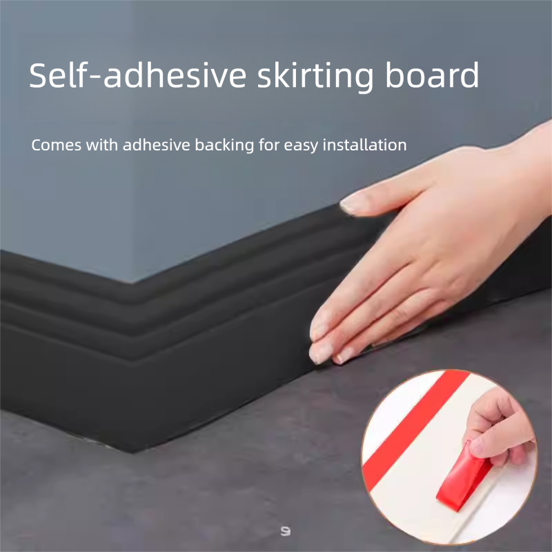 Black 3-Meter Self-Adhesive Reinforced Skirting Board – 10 cm Wide Wall Decorative Trim for Home Interior