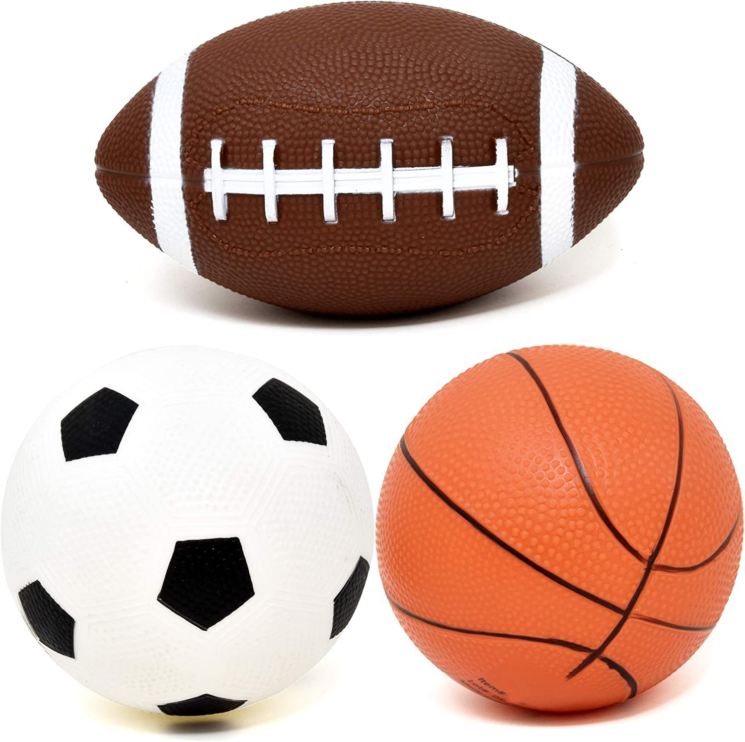 3-Pack 16cm Inflatable Sports Balls Set PVC Mini Soccer Basketball Rugby for Toddlers Kindergarten Outdoor Play Includes Hand Pump for Easy Inflation