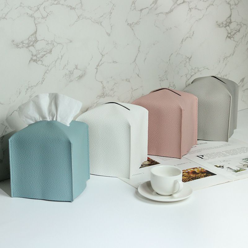 2 Pack Brown PU Leather Rectangular Tissue Box Covers Foldable Roll Paper Bag for Car Home and Bathroom Modern Storage Solution for Local Households