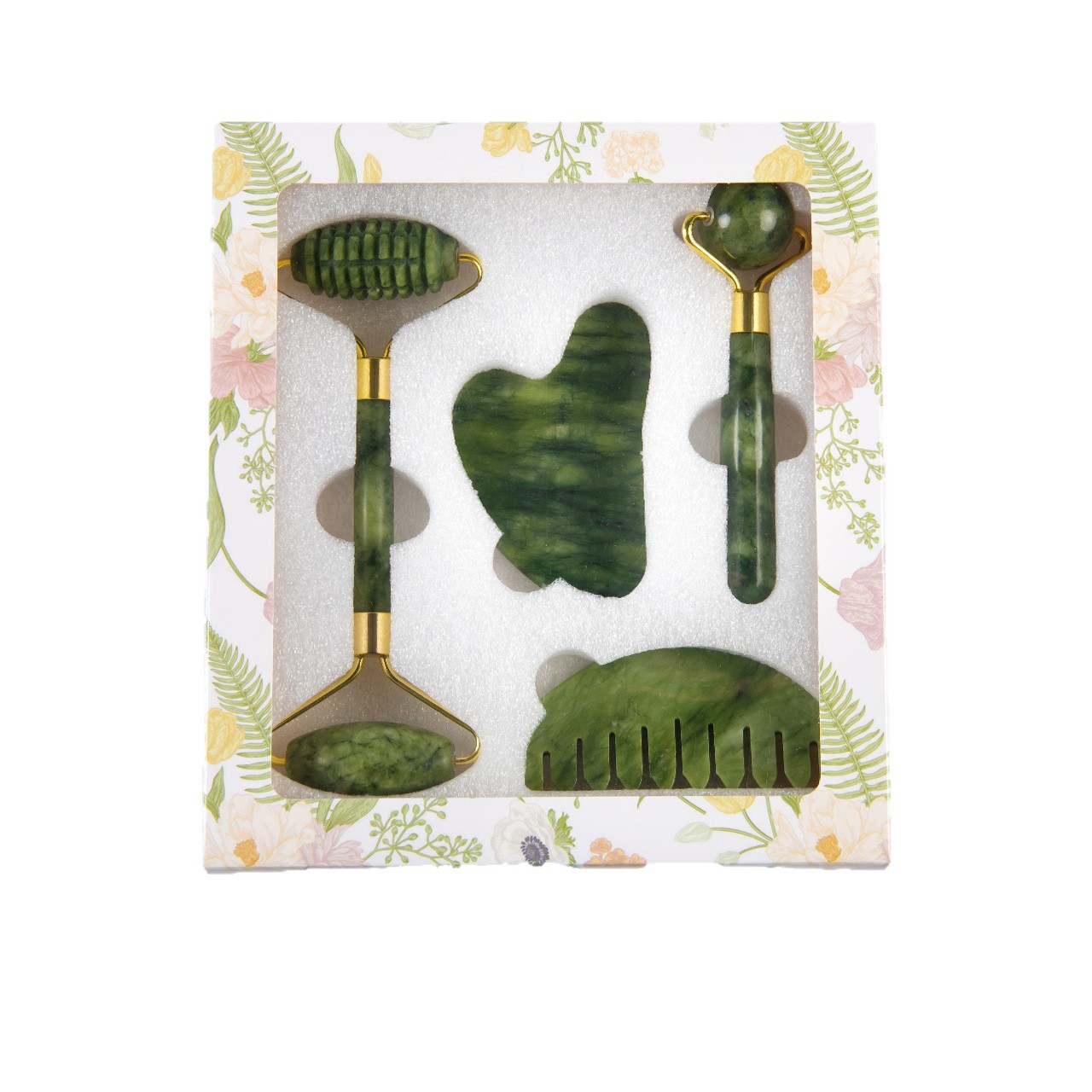 4-in-1 Natural Xiuyan Jade Facial Roller and Gua Sha Set for Face and Body Massage