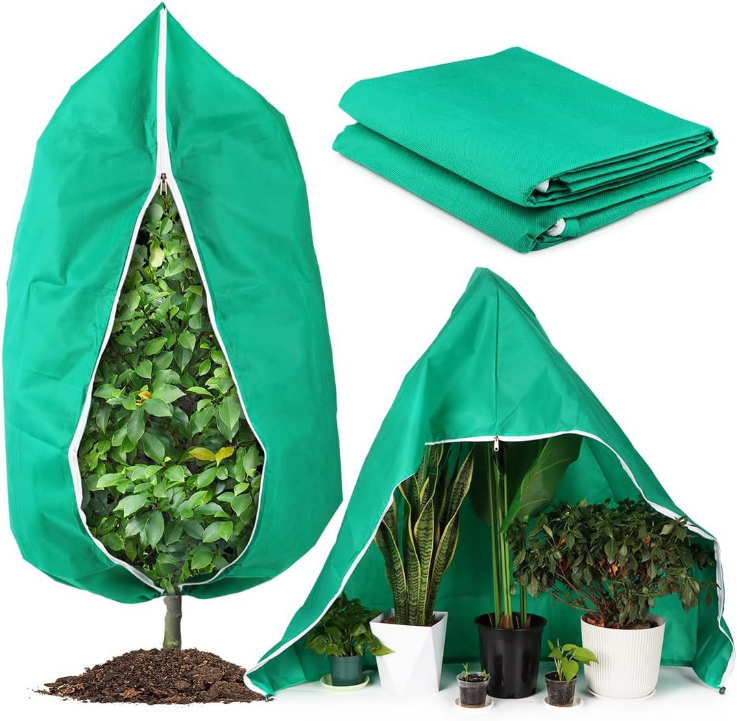 4-Pack Winter Plant Cold Protection Covers with Zipper & Drawstring - Thickened Frost Thermal Blankets and UV Resistant Shrub Jackets (120 x 180 CM)