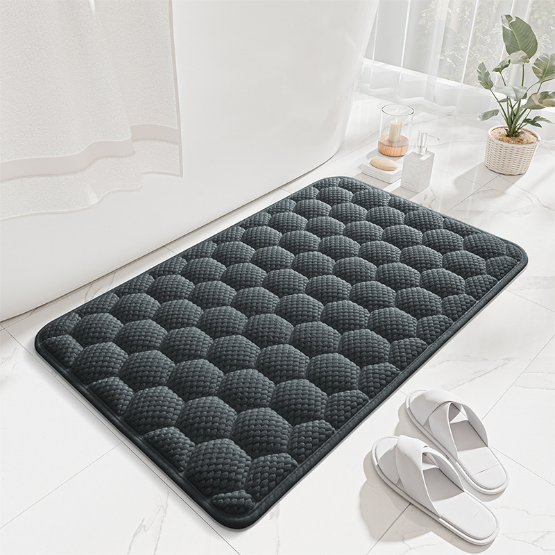 Dark Grey 3D Honeycomb Textured High-Elastic Memory Foam Bathroom Mat (40 x 60 CM) - Ultra Absorbent Quick-Dry Thickened Door Mat