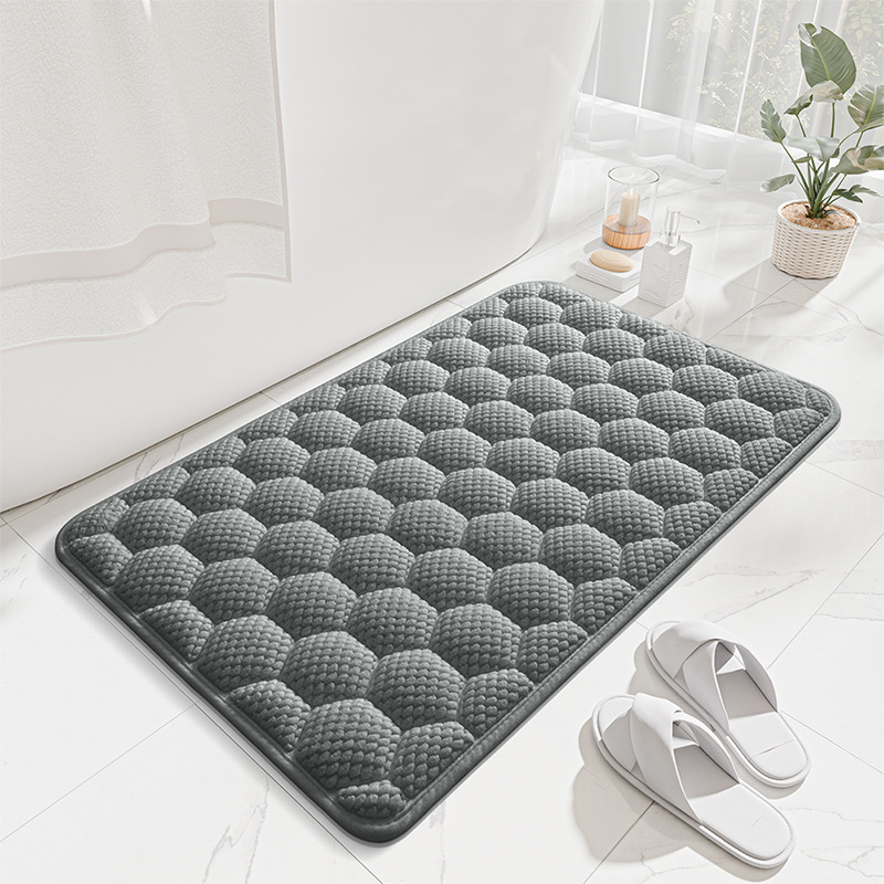 Light Grey 3D Honeycomb Textured High-Elastic Memory Foam Bathroom Mat (40 x 60 CM) - Ultra Absorbent Quick-Dry Thickened Door Mat