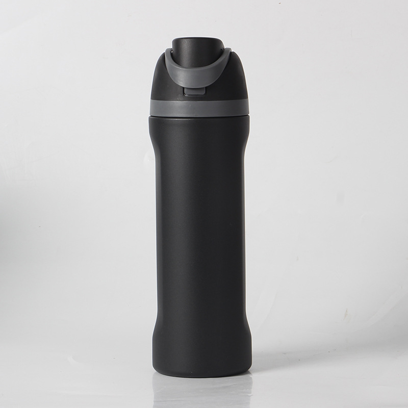 24oz Black Large Thermal Water Bottle with Dual-Sipping Lid & Built-in Straw - Leak-Proof 304 Stainless Steel Outdoor Sports Flask