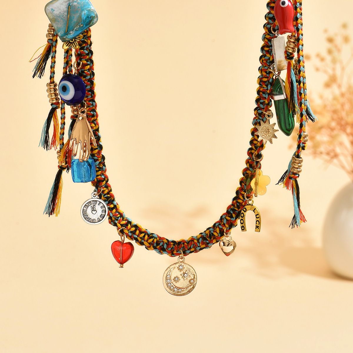#4346 Bohemian Vintage Ceramic Keychain Bag Charm - Muti-Layered Handcrafted Lucky Ethnic Bag Styling Accessory & Mother's Day Gift