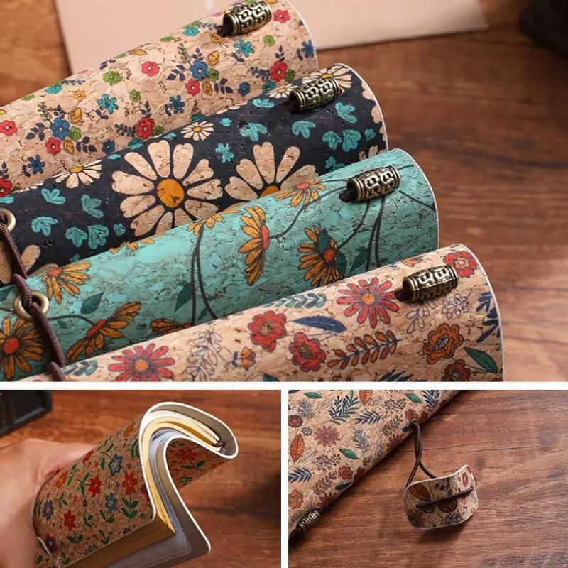 Cornflower Retro A6 Travelers Leather Notebook & Wooden Pen Gift Box - Floral Botanical Loose-Leaf Journal with Bronze Charm, Kraft Paper and Lined Paper