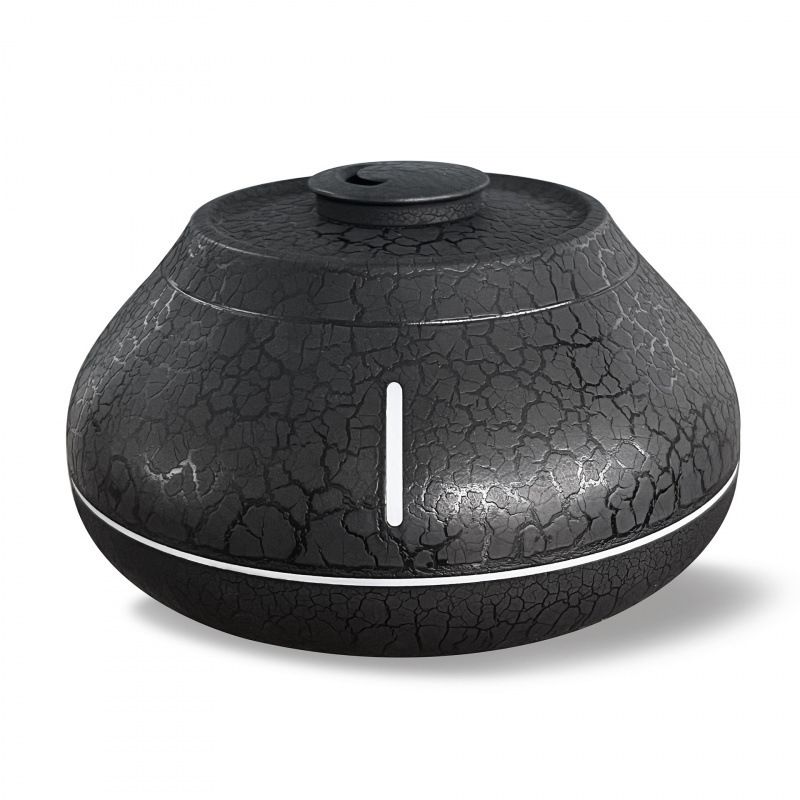Crackled Black 7-Color Flame Ultrasonic Nano Mist Humidifier & Diffuser - Type-C Powered Realistic Fire Effect Mood Lamp for Home & Office