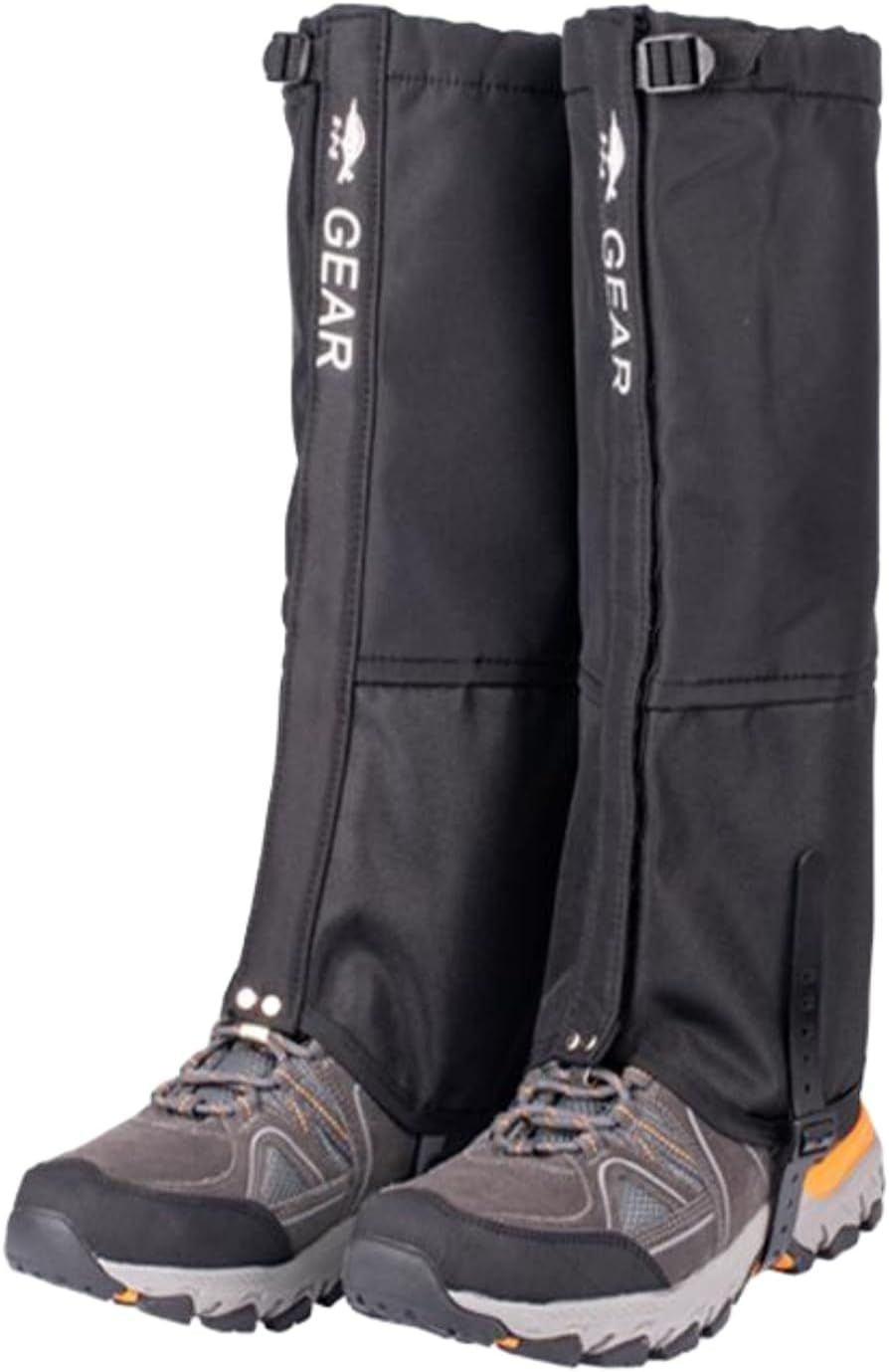 Black Breathable Nylon Waterproof Hiking Leg Gaiters and Snow Boot Gaiters (Fleece Lining) - Unisex Adjustable Sand & Mud Protection for Mountaineering & Desert Trekking, S Size