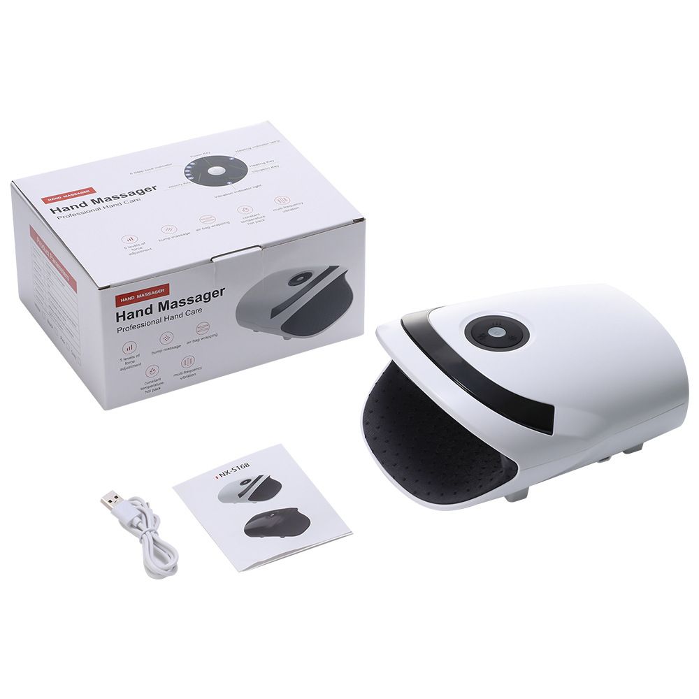 White Portable Electric Hand Massager - USB-C Rechargeable, Airbag Compression, Graphene 42℃ Constant Heating & 5 Levels Intensity for Everyday Use and Arthritis Carpal Tunnel Relief